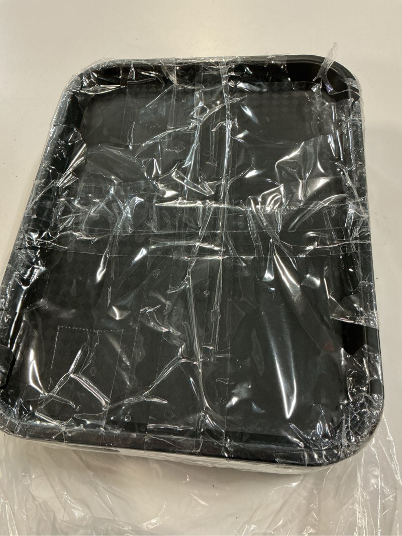 Condition photo showing New/Like New for 12 pack cafeteria trays, 13 x 10 inch plastic fast food serving trays, restaurant black stackable serving platter for kitchen, party, dining
