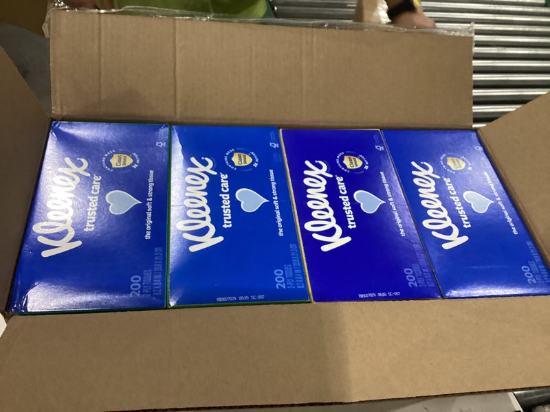 Condition photo showing New/Like New for kleenex trusted care facial tissues, 8 flat boxes, 200 tissues per box, 2-ply, packaging may vary white 200 tissues (pack of 8)