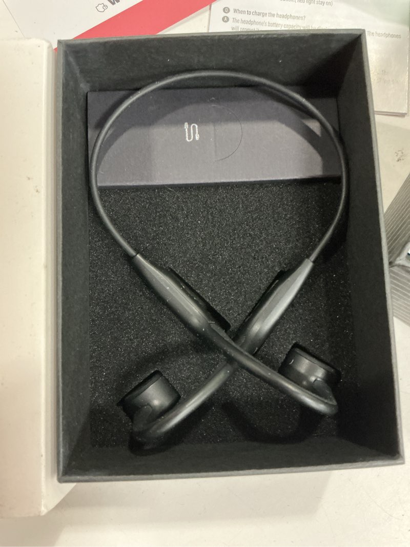 Condition photo showing New/Like New for bone conduction headphones, open ear headphones wireless earphones, 32gb mp3, 8 hours playtime, bluetooth 5.3, ip68 waterproof earphones for running and fitness workout - black