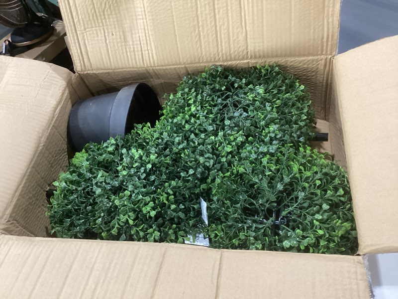 Condition photo showing Good Condition for nearly natural 36in artificial triple ball boxwood topiary tree - indoor outdoor realistic faux greenery for home patio office decor, low maintenance