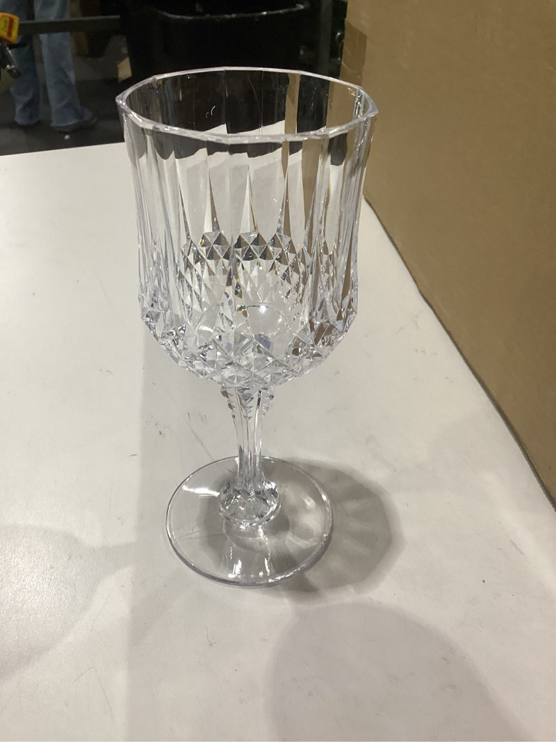 Condition photo showing New/Like New for plastic wine glasses, plastic goblets vintage style cordial unbreakable drinking glasses, reusable drinkware for wedding reception, grand event party supplies, easter (24, transparent) transparent 24