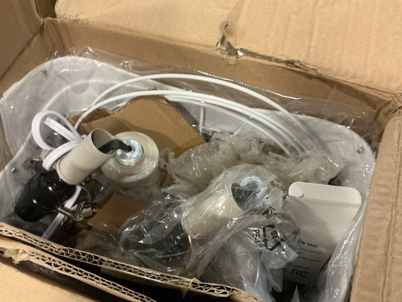 Condition photo showing Good Condition for 23'' Farmhouse Table Lamps for Living Room Set of 2 with USB C+A Ports, Retro Bedside Lamp for Bedroom, Office, Dining Room, Knob Switch, 3 Color Temperatures, Bulb Included, Beige A. White Shade & Beige Base