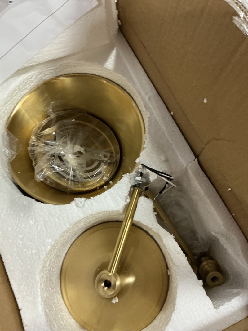 Condition photo showing Good Condition for brass wall sconce 2-lights modern gold black bathroom wall lighting vanity light fixtures solid copper shade industrial wall mount lights for bedroom living room e12 gold/black-2-lights