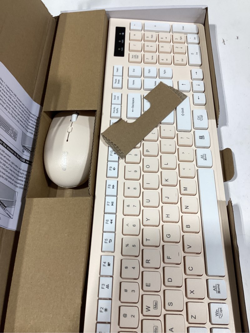 Condition photo showing New/Like New for wireless keyboard and mouse combo, full-sized quiet wireless keyboard and adjustable dpi mouse, 2.4ghz usb receiver, keyboard and mouse for pc, windows, desktop, laptop (pink and white-b)