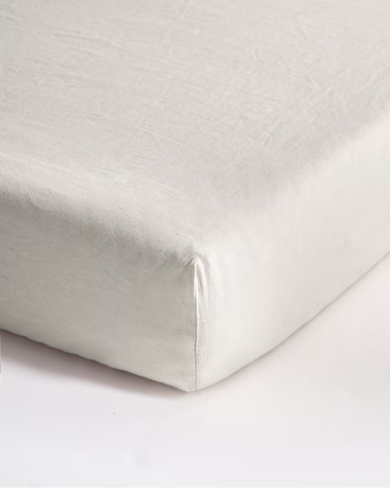 Condition photo showing As Is for (king, color sand)european linen fitted crib sheet(quince)
