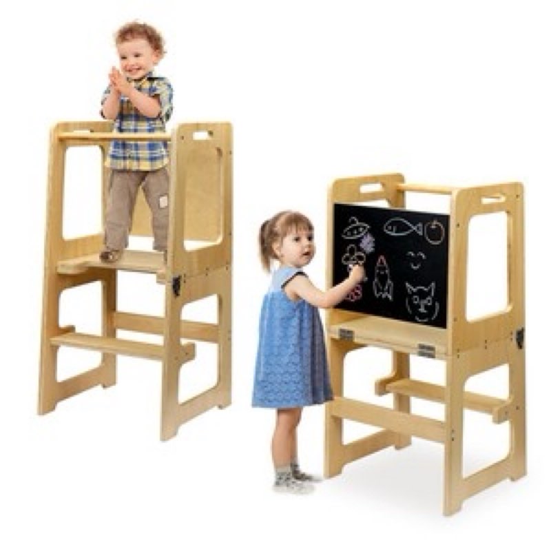 One)))Foldable Toddler Tower Kitchen Stool for Kids, Learning Tower with Anti-Tip R...