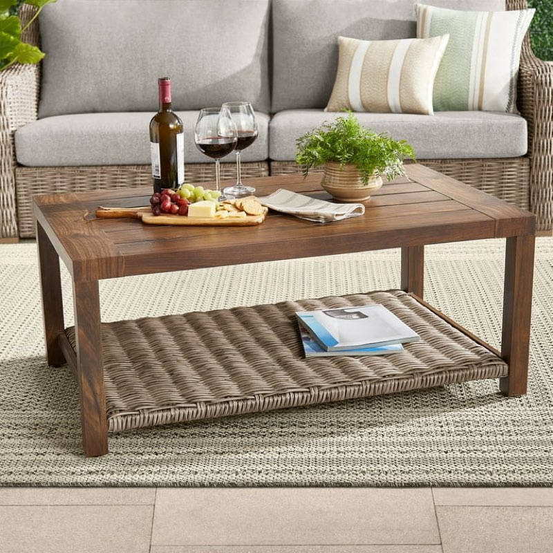better homes & gardens bellamy outdoor 1pc patio coffee table, gray wicker