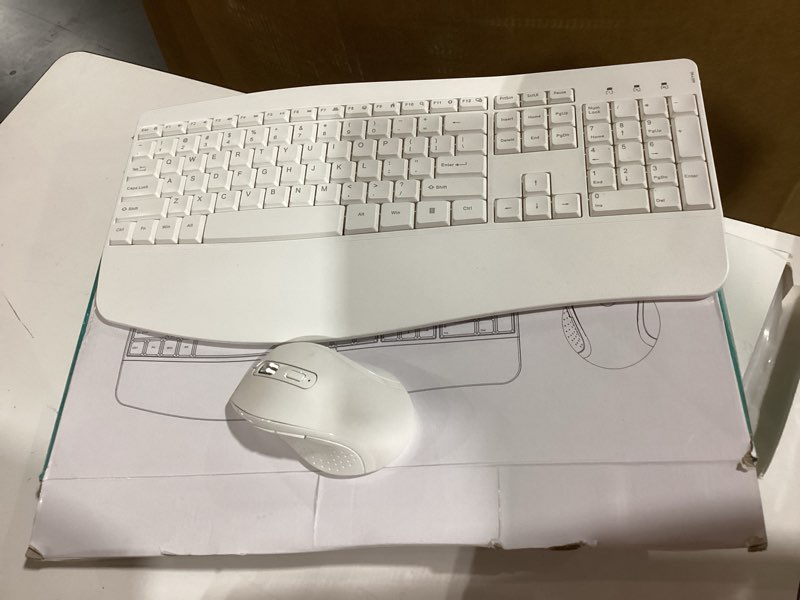 Condition photo showing Good Condition for ergonomic keyboard and mouse combo, full size cordless computer keyboard with palm wrist rest ergonomic mouse for windows computers laptops - white