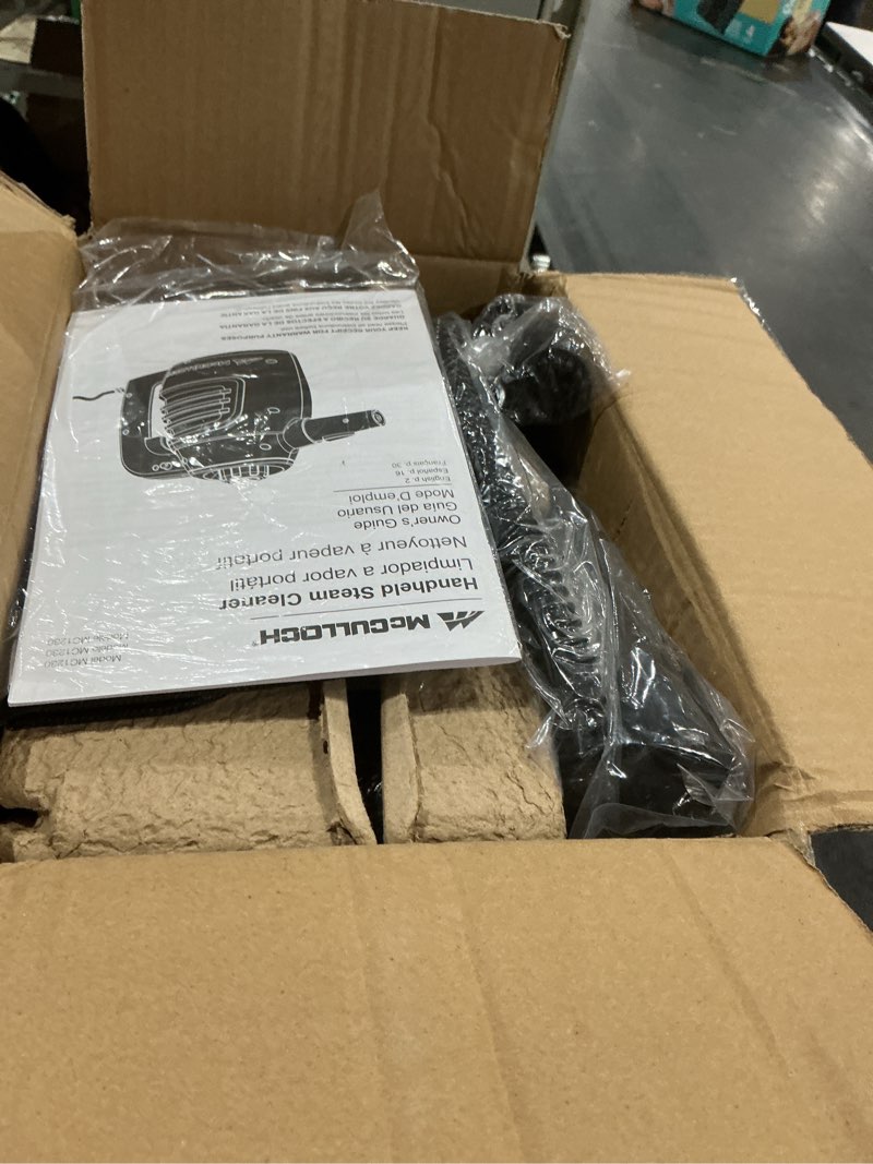 Condition photo showing As Is for mcculloch mc1230 handheld steam cleaner, 10 minute runtime, 11 accessories: jet nozzle, brushes, & more - built for home, tile, grout, carpet, furniture, & personal car detailing