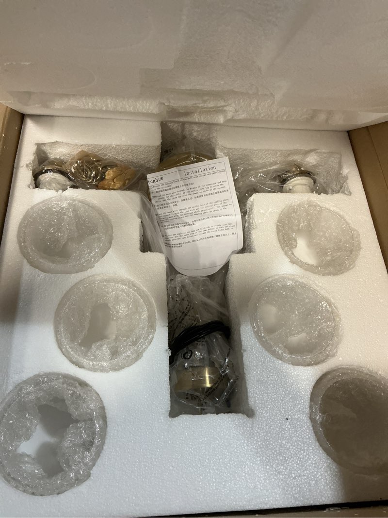 Condition photo showing New/Like New for Modern 6-Light Brass Chandelier 25.59in Frosted Glass Chandeliers Metal Mid-Century Gold Pendant Light Fixtures for Living Room Dining Room Bedroom Foyer Stairway