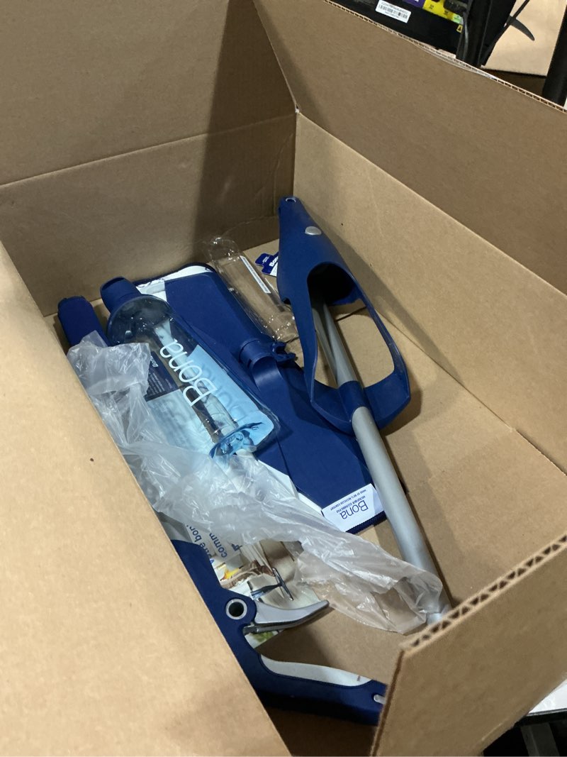 Condition photo showing As Is for mops for floor cleaning wet spray mop with 14 oz refillable bottle and 3 washable microfiber pads home or commercial use dry wet flat mop for hardwood laminate wood ceramic 02-navy blue