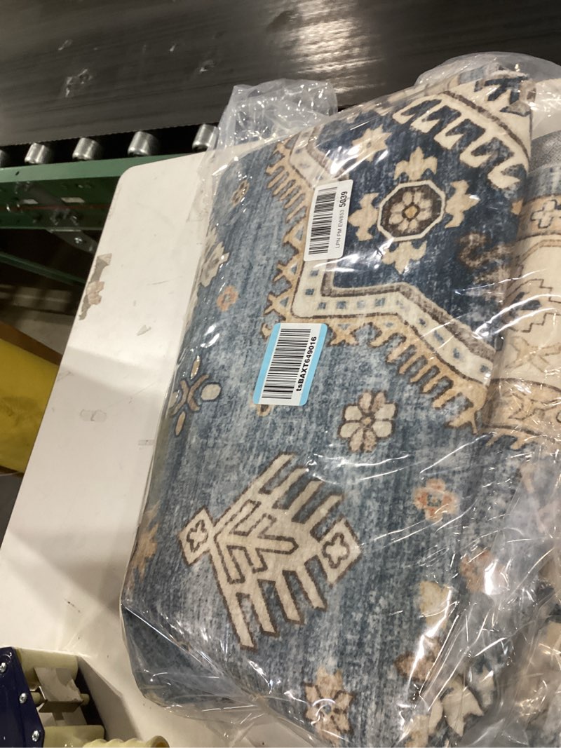 Condition photo showing New/Like New for Washable Area Rugs for Living Room - 7x9 Neutral Vintage Distressed Floral Farmhouse Boho Large Soft Floor Rug Indoor Non Slip Carpet for Living Room Bedroom Dining Room Office - Blue Blue 7' x 9' (Rectangular)