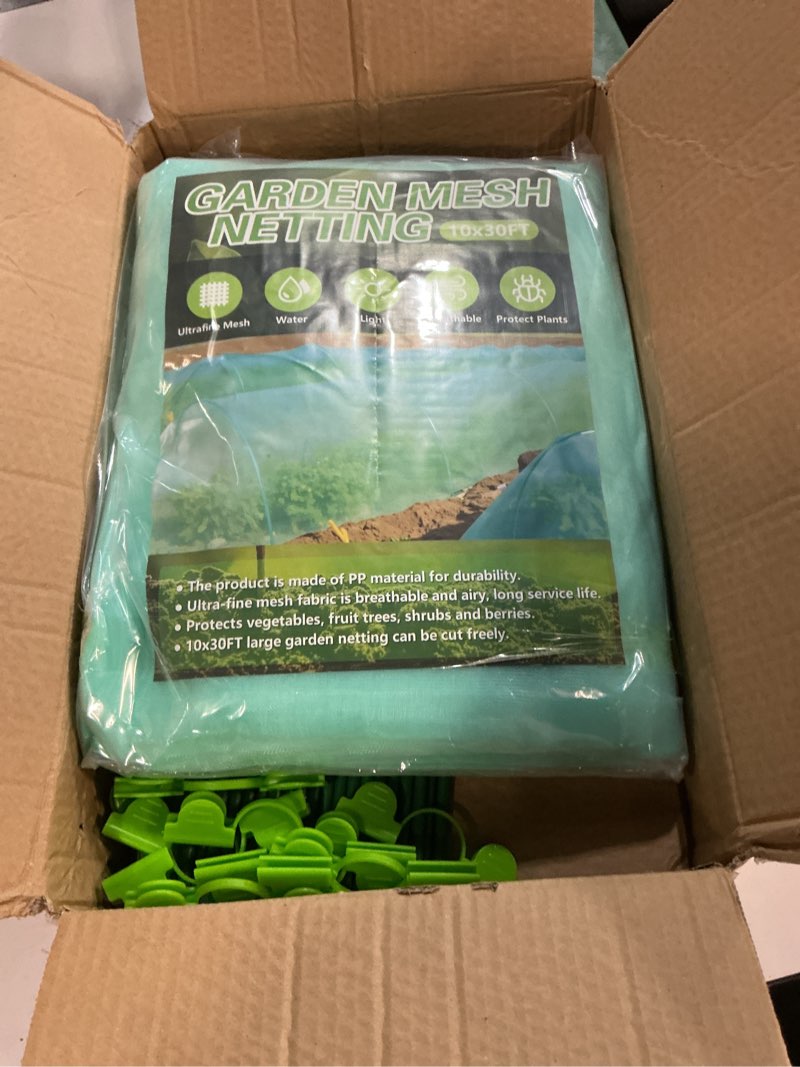 Condition photo showing New/Like New for Garden Mesh Netting Kit for Raised Beds, 10x30FT Green Garden Netting ?6 Sets Fiberglass Garden Hoop