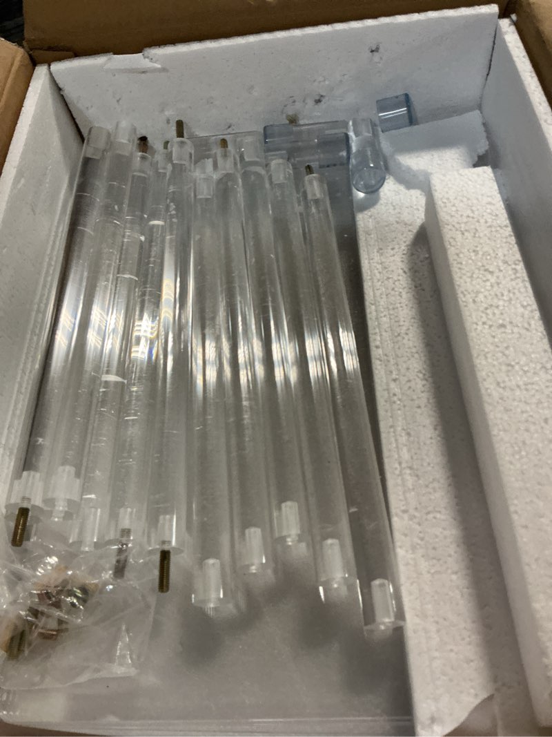Condition photo showing Good Condition for Clear Acrylic Side Table, 15.75" L x 11.81" W x 38.7" H, 4-Tier End Table for Living Room, Small Modern Bedside Tables Nightstand for Bedroom, Home Decor Accent Table JJ0011-01