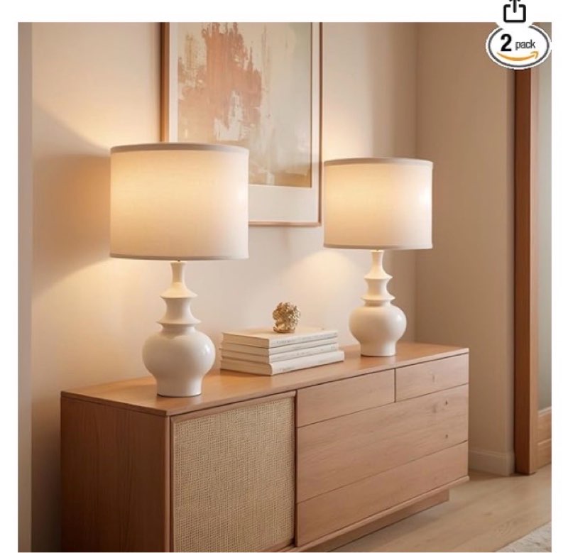 Poleris 20" Modern Ceramic Table Lamps Set of 2, White Bedroom Lamps for Night Stands, Farmhouse Bed