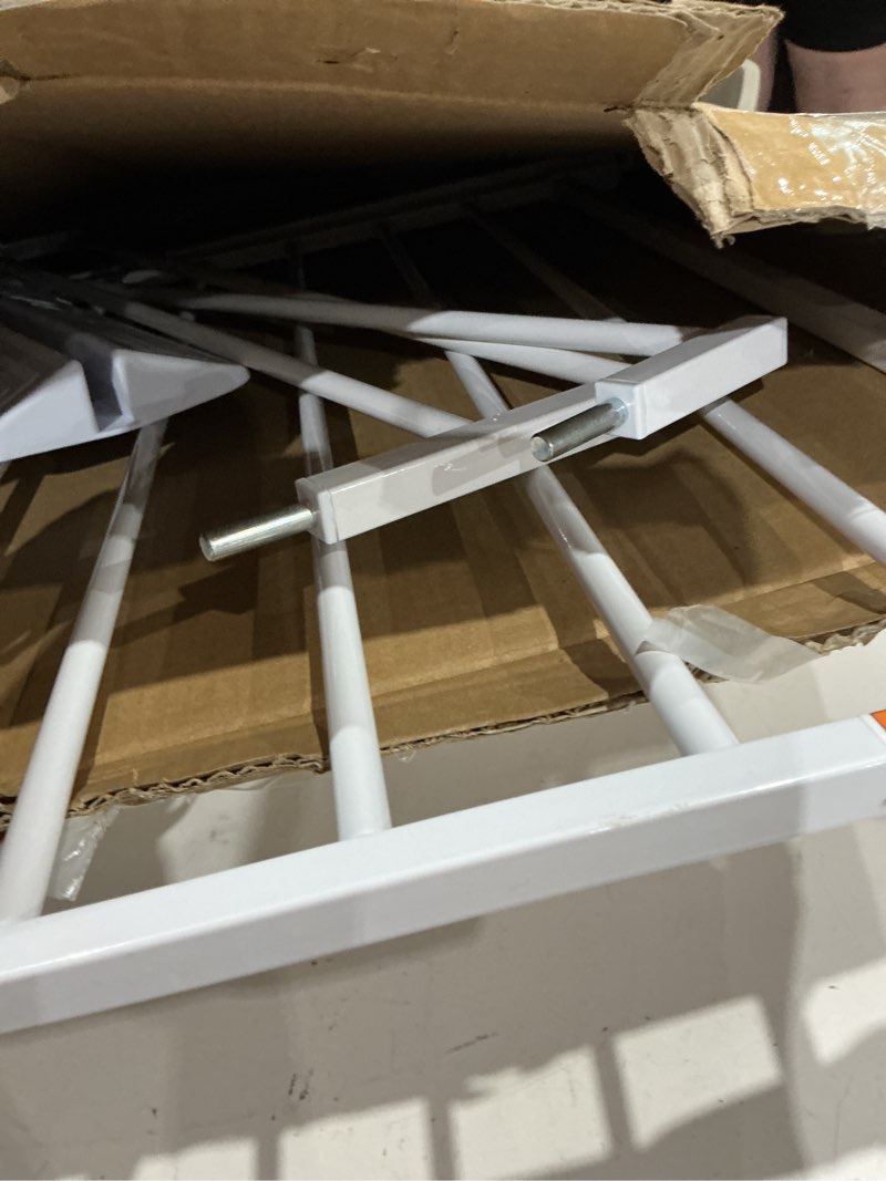 Condition photo showing As Is for (incomplete, missing pieces)baby gate no drilling, 29\"-40\" auto close dog gate indoor for doorways & stairs, pressure mounted adjustable pet gate, easy walk through child gate for children & pets stroller friendly, white