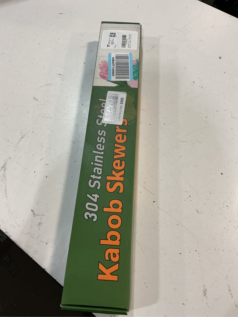 Condition photo showing New/Like New for 21.5 inch long flat skewers for kabobs (12 pcs),0.4" wide 304 stainless steel barbecue kebab skewers for grilling with wood handle,durable for bbq metal kabob skewer sticks for outdoor 21.5 inch?12 pcs?
