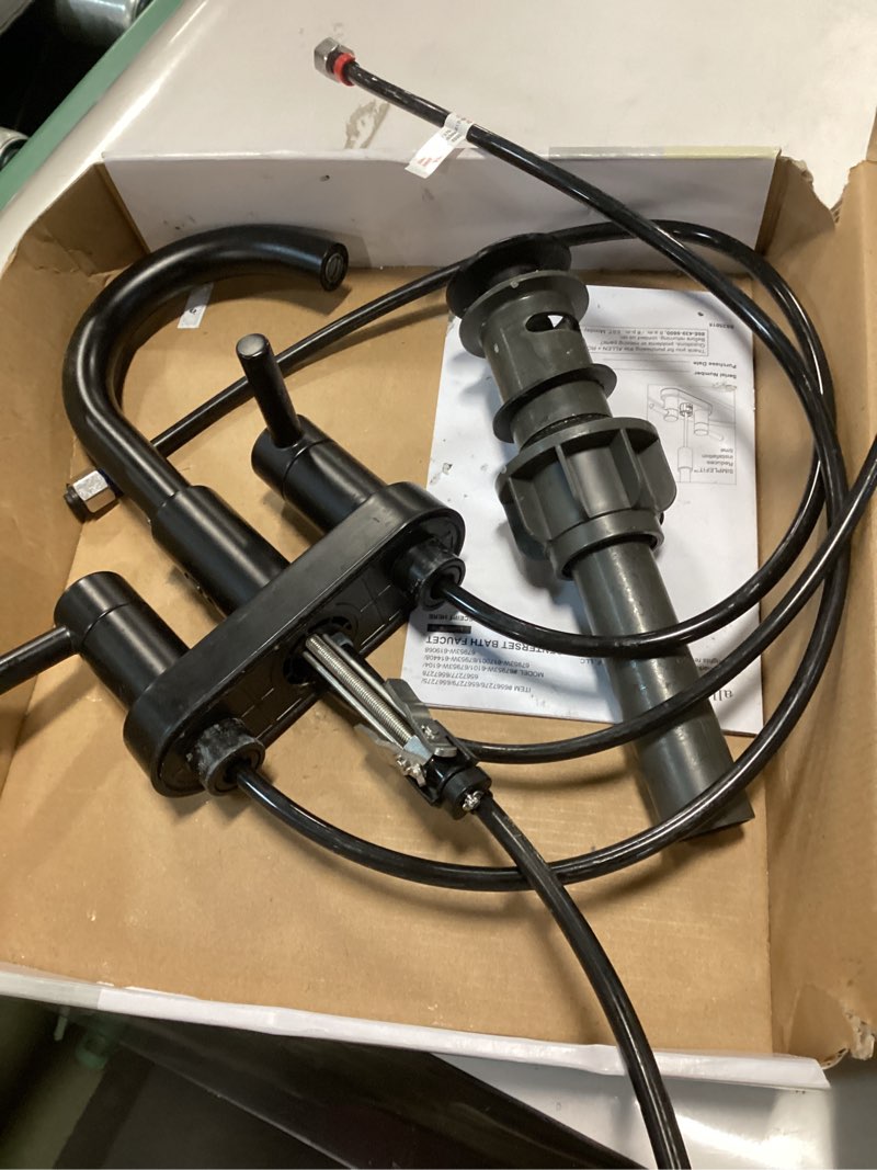 Condition photo showing As Is for 500+ bought last week allen + roth Harlow Simplefit Matte Black Widespread 2-handle WaterSense Mid-arc