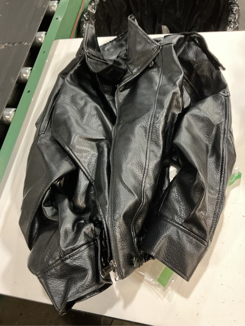 Condition photo showing As Is for molilove women's leather jacket casual fall zip up jacket racer varsity jackets biker motor coat outwear black x-small