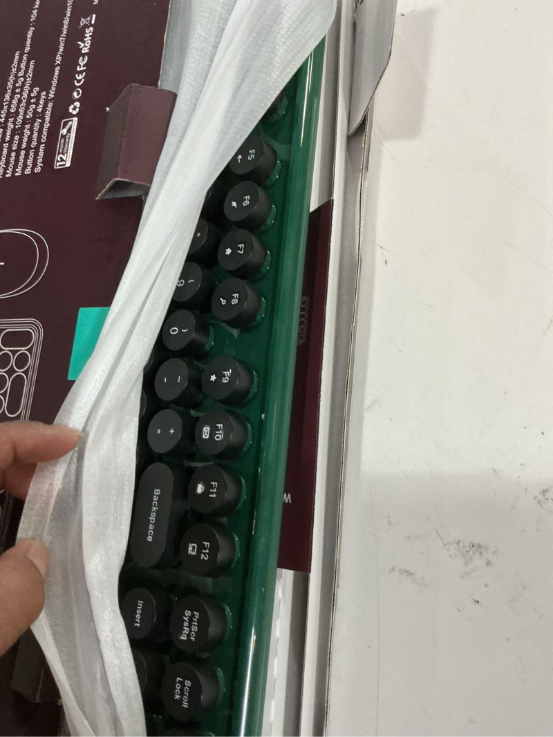 Condition photo showing Good Condition for colorful wireless computer keyboards mouse combos, cute retro typewriter keyboard with round keycaps, 2.4 ghz 104 keys full-sized usb/type c receiver keyboard and optical mouse?dark green?