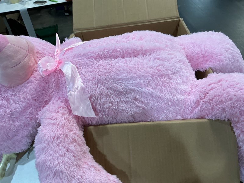 Condition photo showing As Is for morismos giant teddy bear stuffed animal, 51in lifesize big teddy bear, large cuddly bear plush for baby shower, valentines, wedding,birthday, gift for kids boys girls women (pink) pink 51in