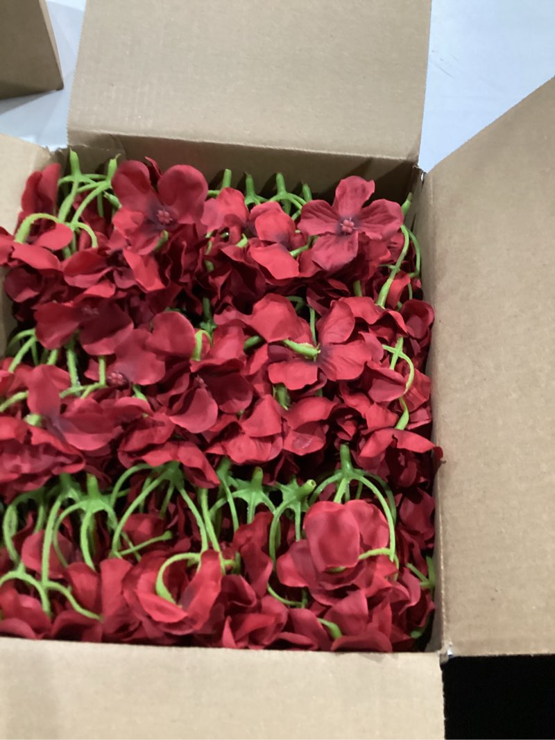 Condition photo showing Good Condition for 65Pcs Deep Red Hydrangea Artificial Flowers Bulk?Realistic Silk Fake Flowers with Stems?Faux Hydrangea Flowers for Wedding Home Decor Centerpieces Living Room Garden Party Baby Shower Decor 65 Pcs Deep Red