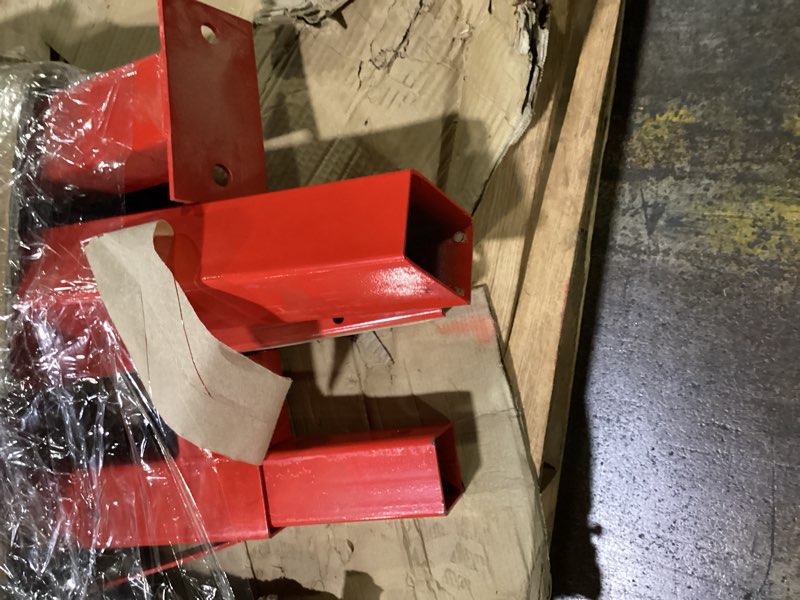 Condition photo showing As Is for (incomplete)garveetech 2-ton folding engine hoist cherry picker 4400 lb capacity hydraulic shop crane with telescoping boom 6 caster wheels for automotive repair garage use includes hitch and storage stand red