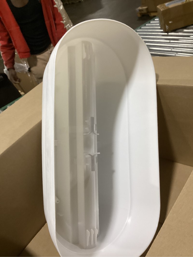 Condition photo showing As Is for bloomers railing planter with drainage holes – 24" weatherproof resin planter – polyethylene plastic - white white 24.3 × 10.5 × 9.5 inches