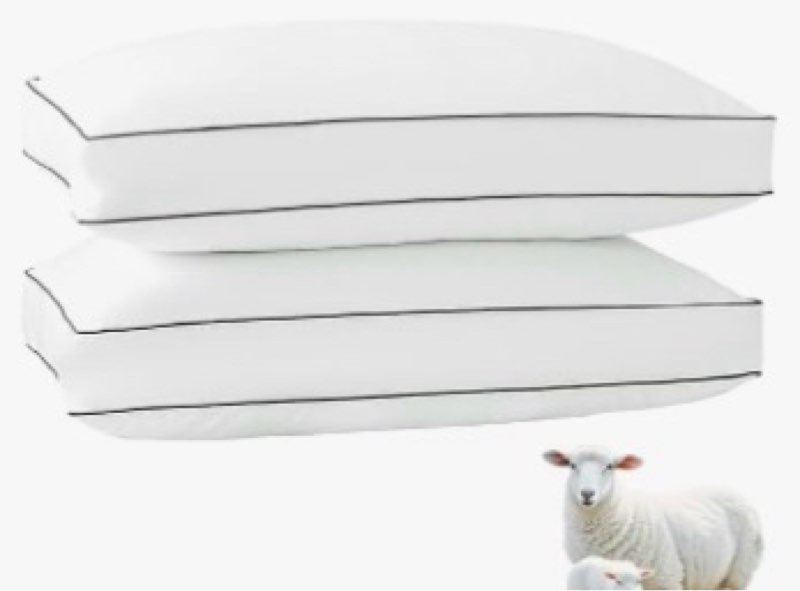 YOUR MOON Organic Wool Pillow Queen Size Set of 2, Soft Support Gusseted Bed Pillow for Sleeping, Fl