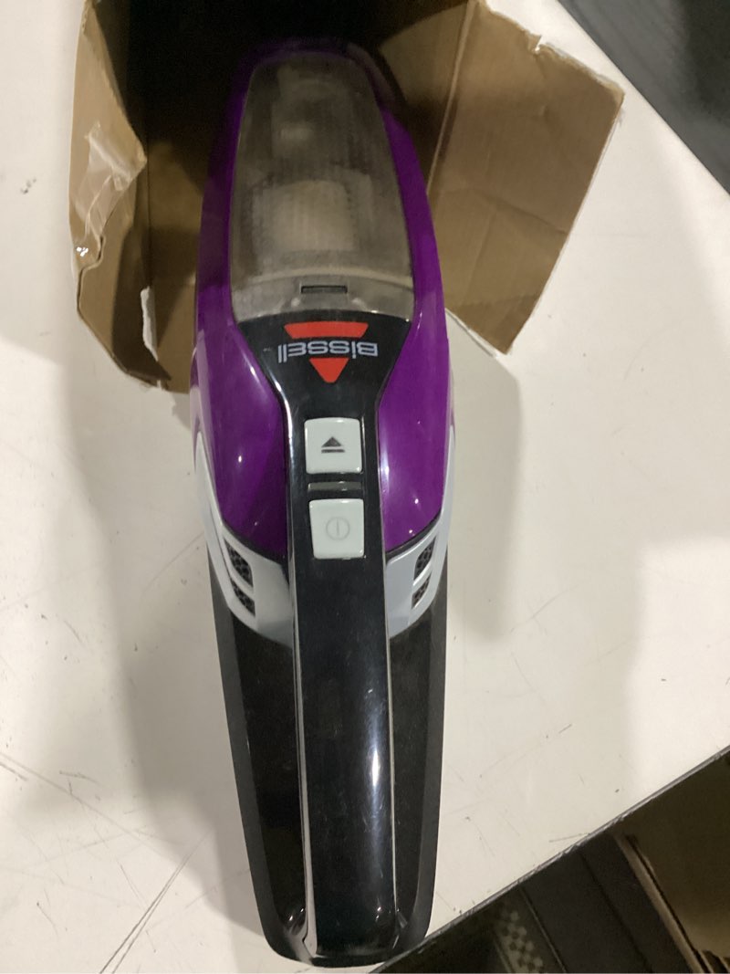 Condition photo showing As Is for bissell pet hair eraser cordless hand vacuum, lithium ion, home, auto, and pet vacuum, easy-empty dirt bin, upholstery tool, brush tool, and crevice tool included, 2390a