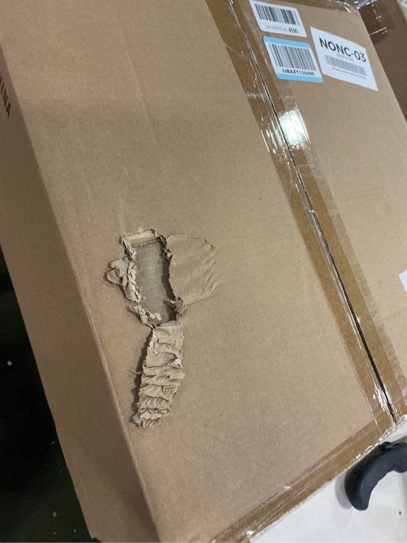 Condition photo showing New/Like New for 18'' Drum Farmhouse Chandeliers for Dining Room, 5-light Farmhouse Mordent Hanging Pendant Light Fixture with 2-Layer Linen Shade Gold Round Chandeliers for Bedroom Kitchen Island Living Room Hallway