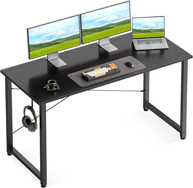 casaottima 48 inch small computer desk for home office, study writing table for small spaces, simple modern desk with headphone hooks, pure black ( similar