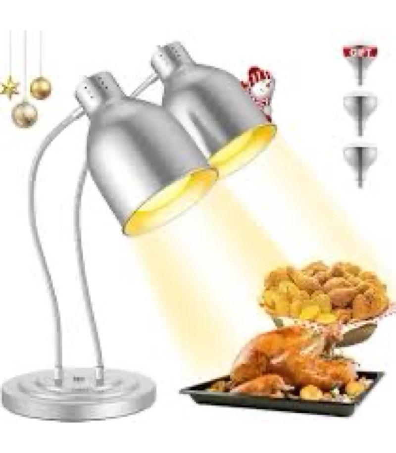 commercial grade food heat lamp - food warmer with 2-head, 3 rapid-heating bulbs, flexible arm, elec