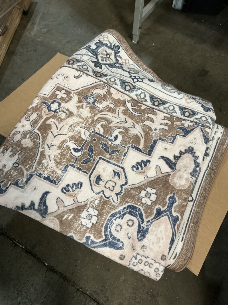 Condition photo showing As Is for Lofus 5x7 Area Rugs for Living Room, Washable Area Rug, Rugs for Bedroom, Kitchen, Vintage Boho Carpet, Soft Non-Slip, Low Pile Large Area Rug for Office Dining Room, Floral Brown Floral Brown 5' x 7' (Rectangular)