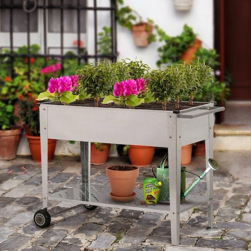 OVASTLKUY 39.37 in. x 19.68 in. x 31.49 in. Silver Metal Raised Garden Bed