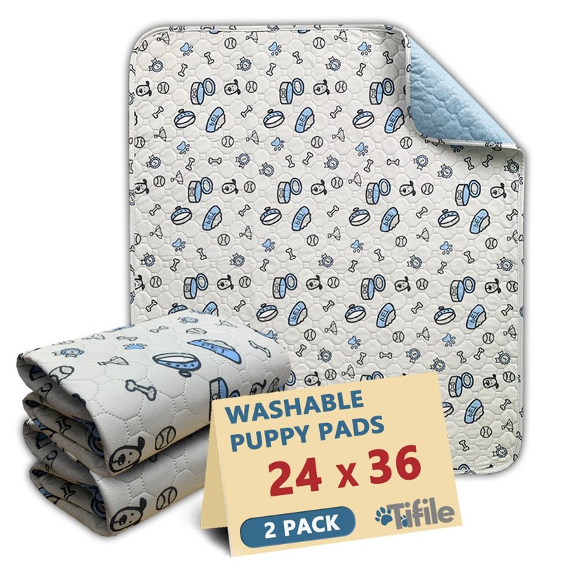 Washable Pee Pads for Dogs, 2 Pack Reusable Puppy Pads, Absorbent Whelping With Bone Print, Non-Slip