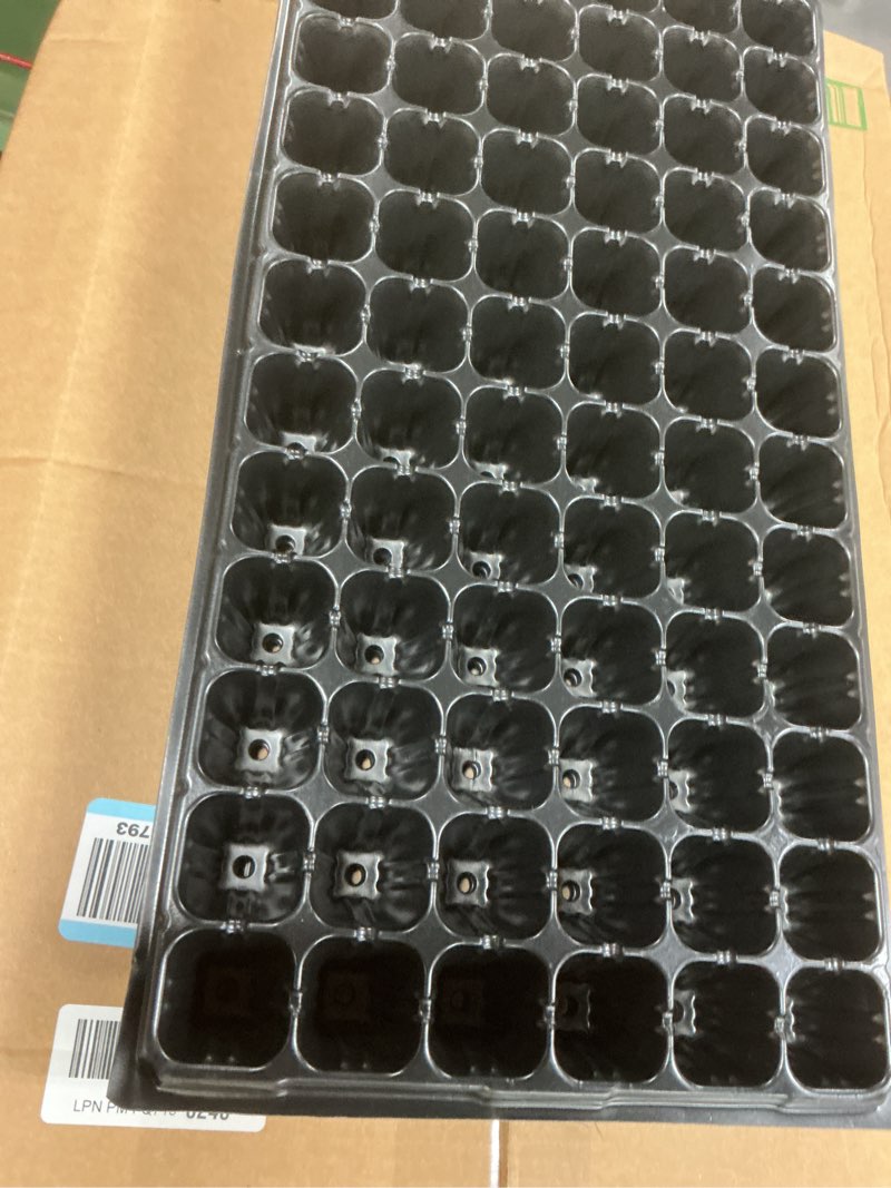 Condition photo showing As Is for (incomplete  missing one piece)  105 cell seedling plastic nursery trays, 10 pack, thick durable germination plug trays, 1050 cells reusable plant propagation