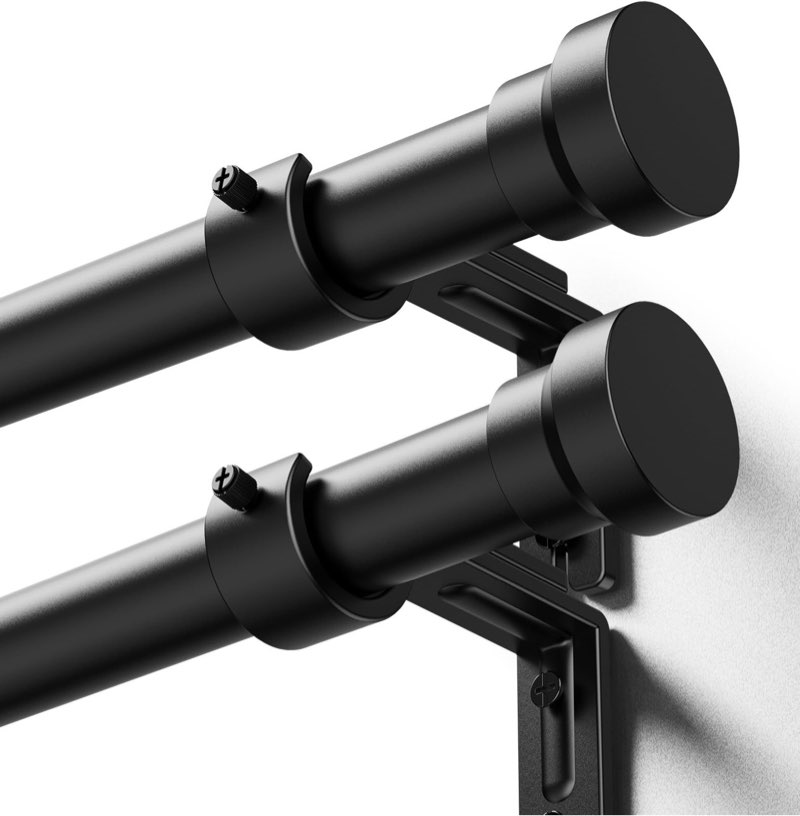 yafex curtain rods 2 pack 32-118 inch, heavy duty 1 inch curtain rod, black long adjustable window treatment rods,modern design, easy installation