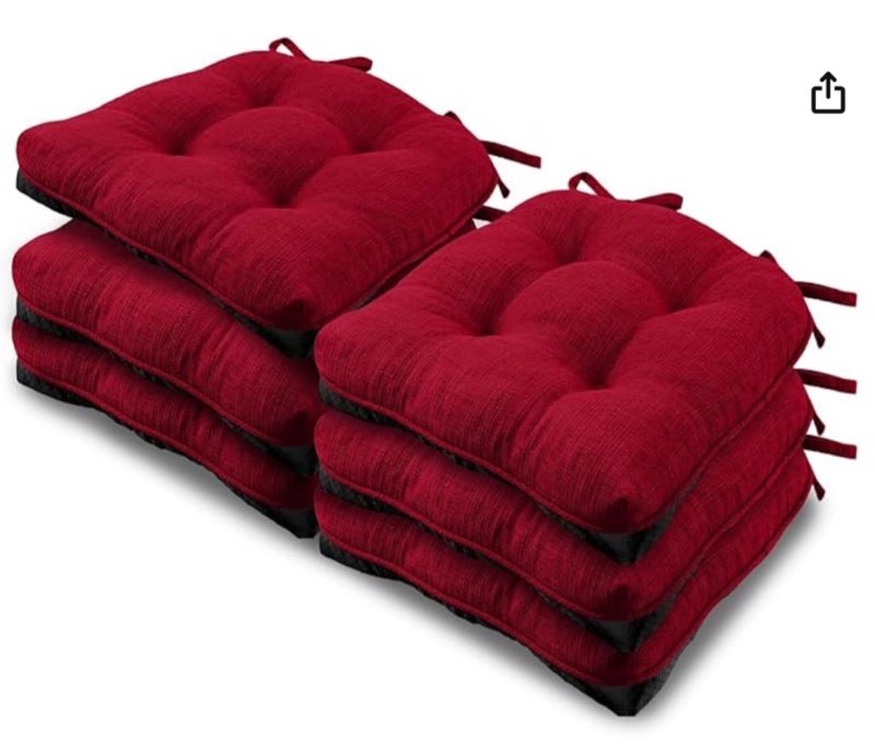 basic beyond chair cushions for dining chairs 6 pack, chair cushion with ties and non slip backing, 15.5 x 15.5 inches tufted chair pads for dining chairs, red