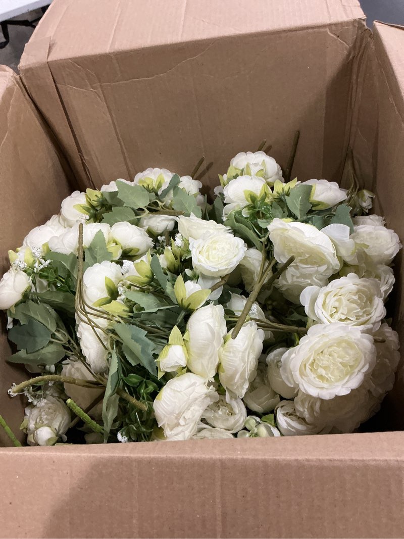 Condition photo showing As Is for 24 bundles peonies artificial white flowers bouquet, lifelike silk fake peonies with stems for home table centerpieces, wedding, party & diy bridal floral arrangements (white)
