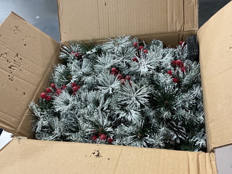 Condition photo showing Good Condition for 9ft christmas garland with light,pre-lit realistic pine cones/berries&multicolor led lights(with remote control), christmas garland for mantle fireplace stairs front door, outdoor xmas decor 9ft snow