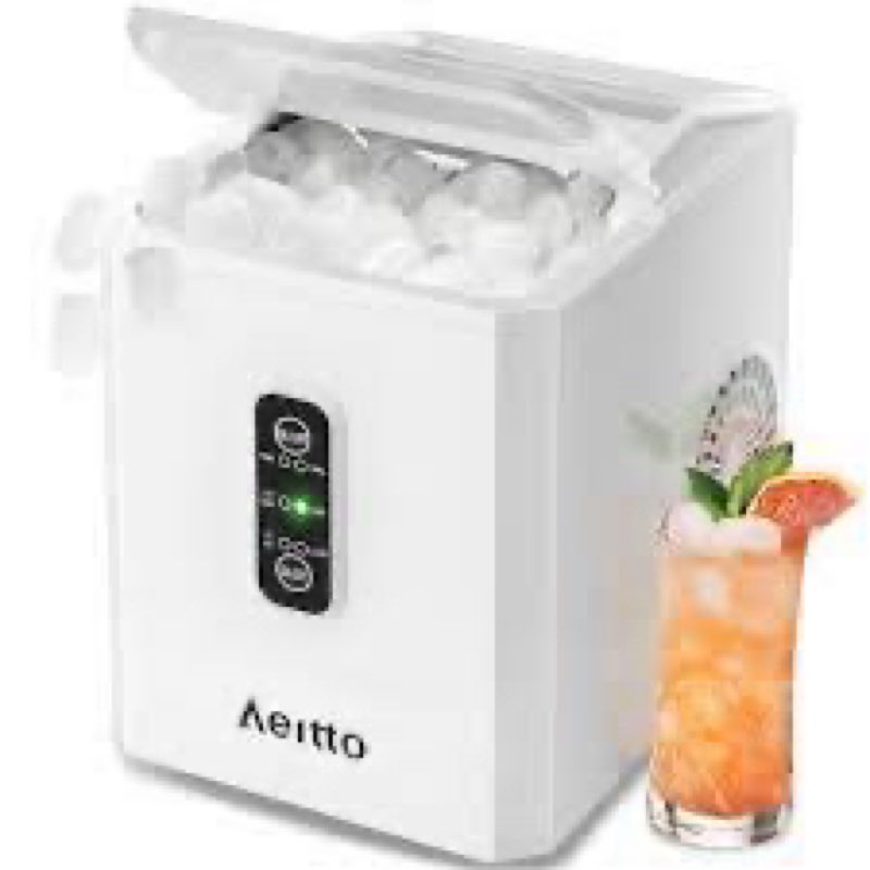 Aeitto Ice Makers Countertop, 9 Ice Cubes Release in 6 Mins, 26Lbs/24H, 2 Sizes of Bullet Ice Machine,Self-Cleaning Portable Ice Maker with Ice Scoop and Basket for Home Kitchen Office RV Bar, White