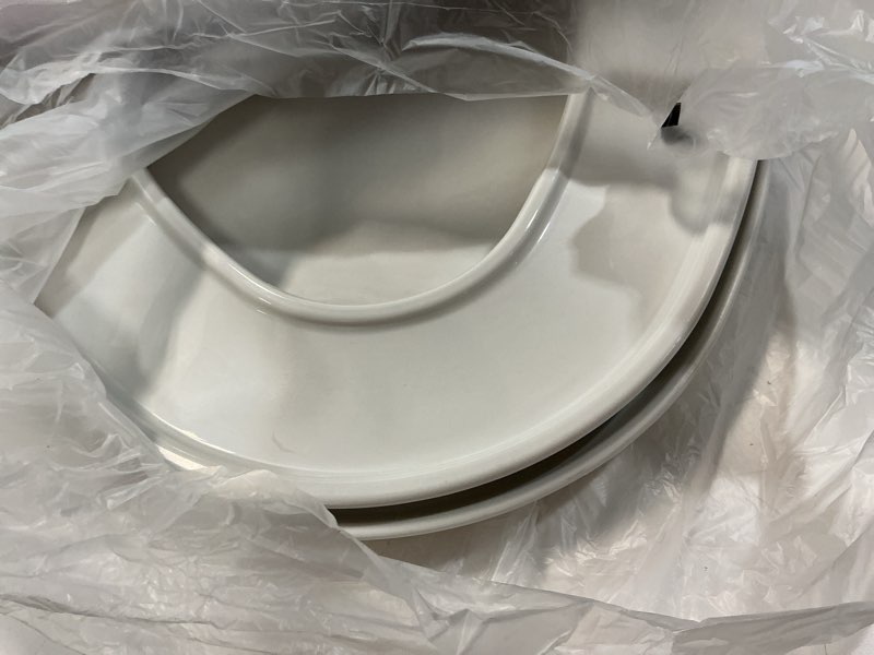 Condition photo showing As Is for bemis 7300slec slow close toilet seat, easy clean hinges and durable plastic seat, made in usa, elongated, white