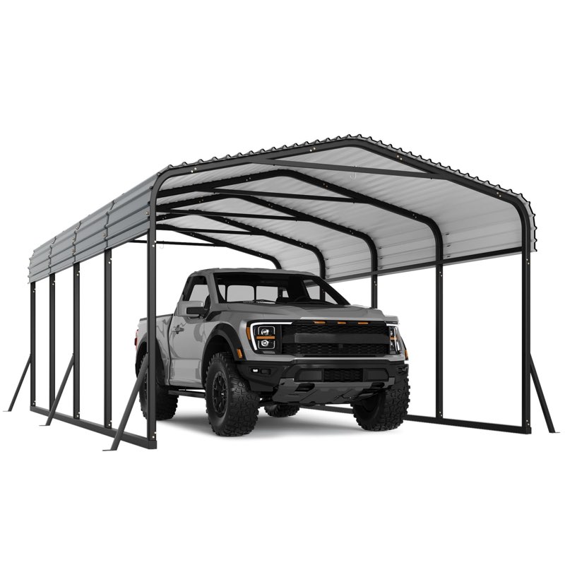 (Incomplete, only box A) Garvee 12'x20' Heavy Duty Metal Carport - Galvanized Steel Roof Outdoor Shelter for Tractors, Boats & Cars, Grey