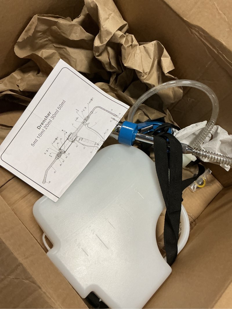 Condition photo showing As Is for 30 ml adjustable veterinary metal feeding gun, drenchgun for sheep continuous dosing autonomous feeding device veterinary medicine dispenser sheep drench gun, for pig cow, sheep, horse 30m lwith kettle blue
