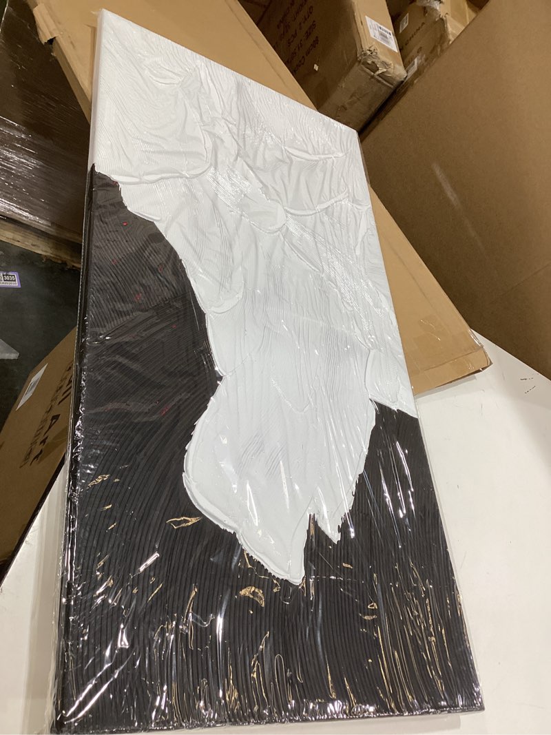 Condition photo showing Good Condition for tarfupth black and white abstract wall art for living room hand-painted large abstract wave oil paintings textured artwork for bedroom office home decor 20x40 inch 20"l x 40"w black
