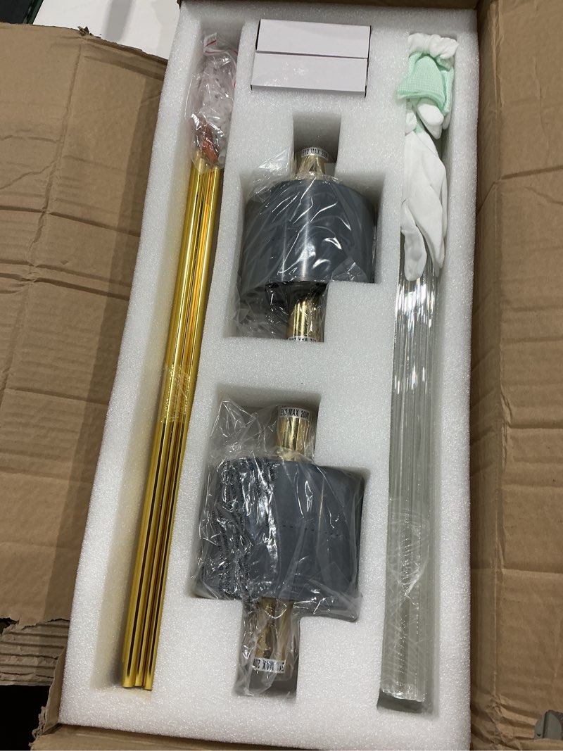 Condition photo showing Good Condition for sconces wall decor set of 2, gold sconces wall set of 2, 2-light modern brushed titanium gold wall sconce, scones lighting, modern wall sconces, for living room, bathroom, vanity, staircase, hallway two sets of gold