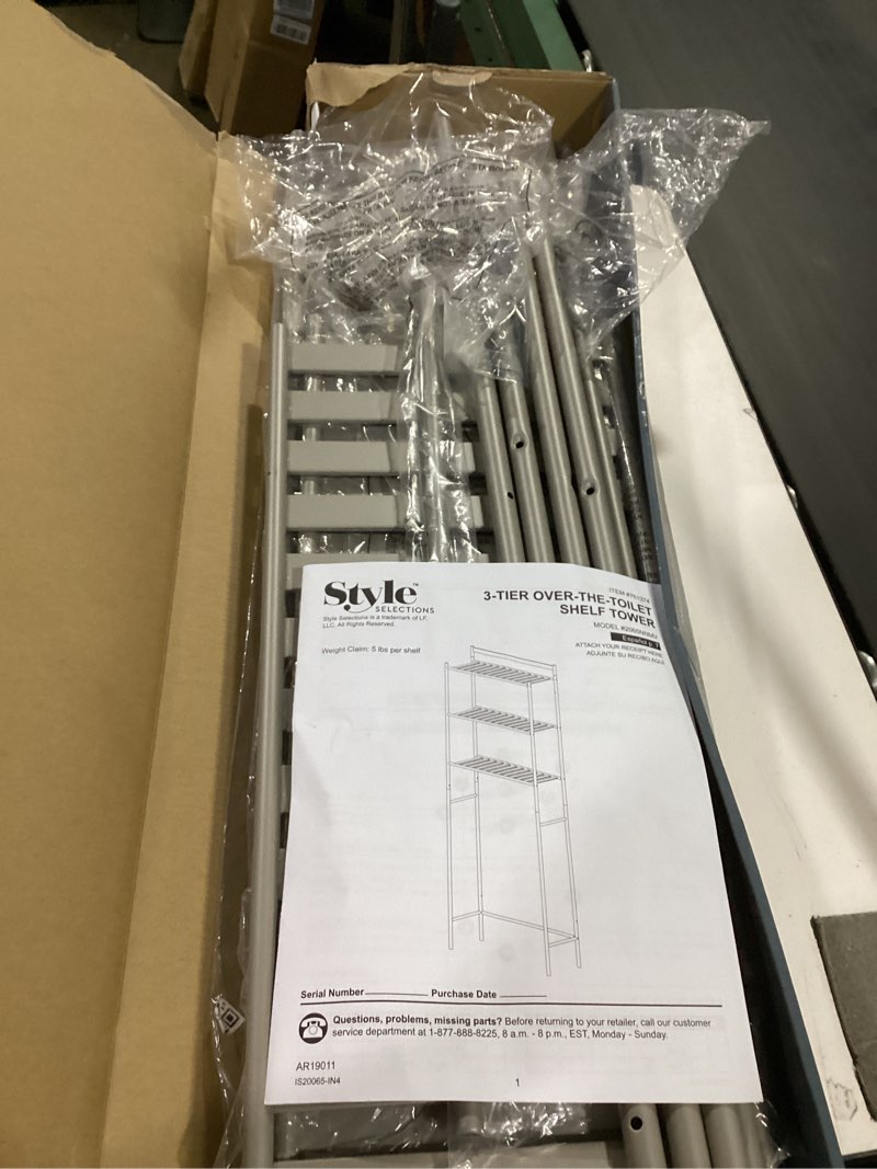 Condition photo showing As Is for style selections 22.8-in x 61-in x 8.88-in satin nickel 3 -shelf over-the-toilet storage item #761374 | model #2065nnmv