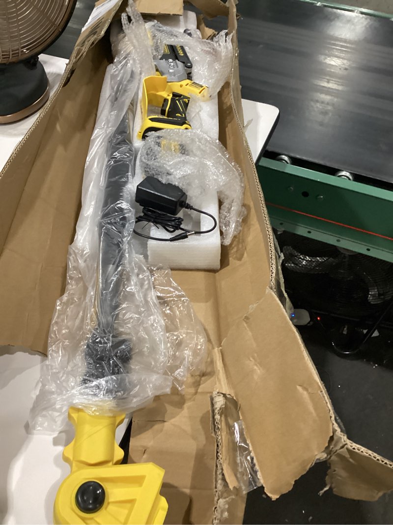 Condition photo showing As Is for 2-in-1 8 inch electric pole saw, mini chainsaw cordless with extension pole, 21v 2×4.0ah battery powered polesaw, 15ft max reach, brushless chain saw for limb branch cutter tree trimming