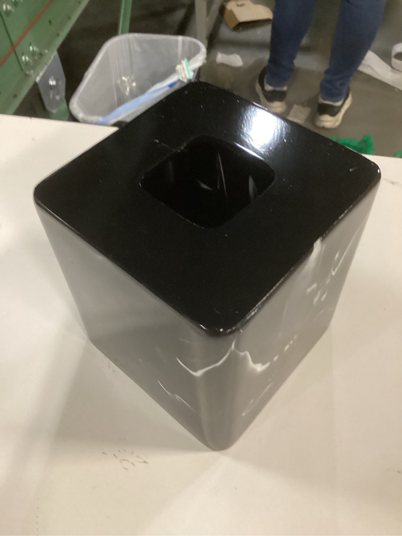 Condition photo showing Good Condition for Sumnacon Resin Square Tissue Box Cover - Stylish Cube Tissue Box Holder with Open Bottom, Decorative Tissue Holder for Bathroom Vainty Toilet Tank Dresser Desk Table Kitchen Countertop, Marble Black